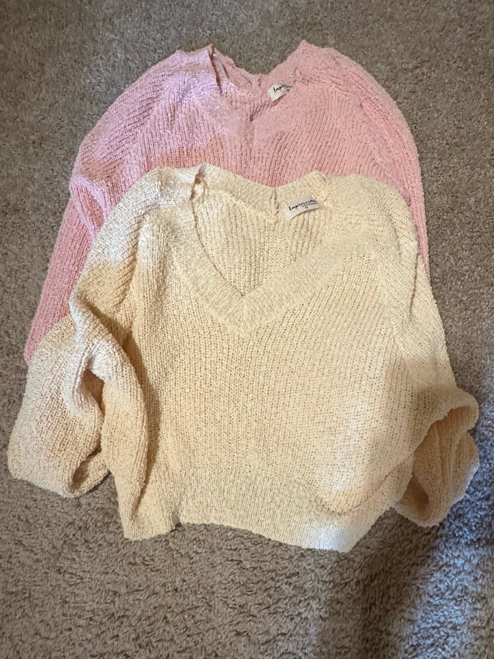 Light Pink & Pale Yellow V-Neck Women's Sweater Duo